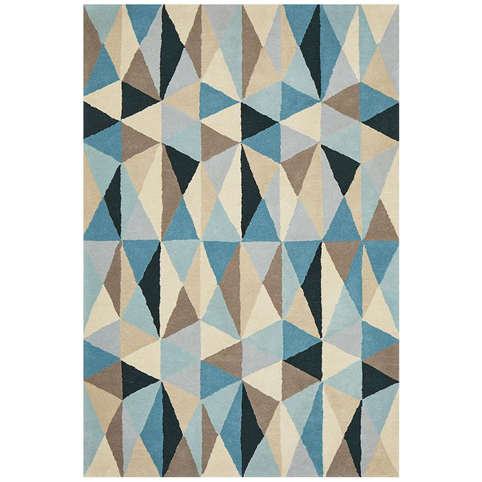 Manisa Turquoise Geometric Kaleidoscope Triangle Wool Contemporary Rug, Rugs, Ozark Home 