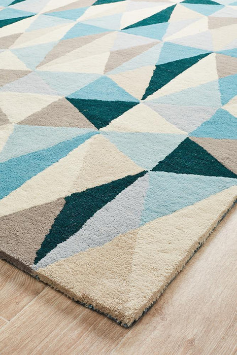 Manisa Turquoise Geometric Kaleidoscope Triangle Wool Contemporary Rug, Rugs, Ozark Home 