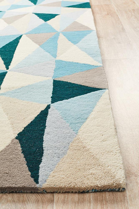 Manisa Turquoise Geometric Kaleidoscope Triangle Wool Contemporary Rug, Rugs, Ozark Home 