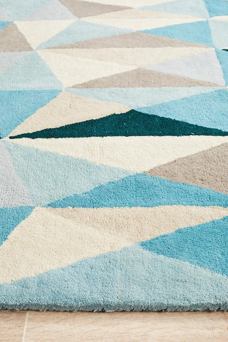 Manisa Turquoise Geometric Kaleidoscope Triangle Wool Contemporary Rug, Rugs, Ozark Home 