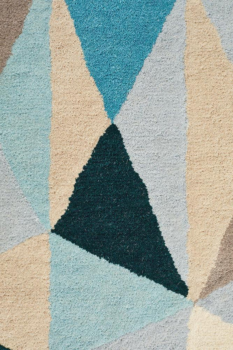 Manisa Turquoise Geometric Kaleidoscope Triangle Wool Contemporary Rug, Rugs, Ozark Home 