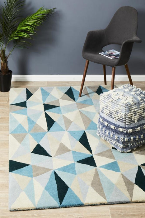 Manisa Turquoise Geometric Kaleidoscope Triangle Wool Contemporary Rug, Rugs, Ozark Home 