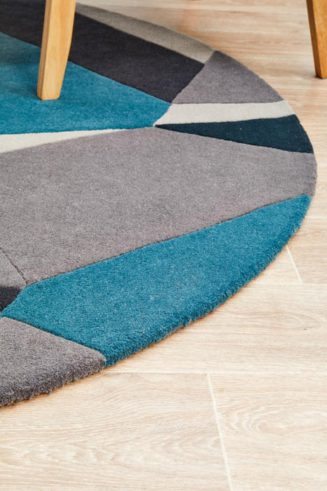 Manisa Safari Round Jagged Geometric Glass Wool Contemporary Rug, Rugs, Ozark Home 