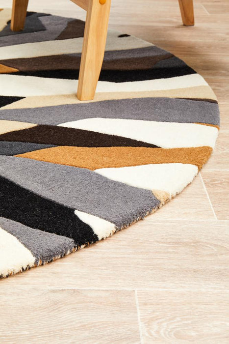 Manisa Fossil Round Jagged Geometric Shape Wool Contemporary Rug, Rugs, Ozark Home 