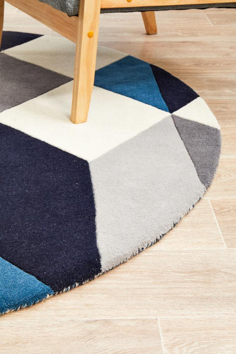 Manisa Steel Round Geometric Chevron Wool Contemporary Rug, Rugs, Ozark Home 