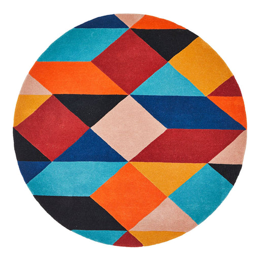 Manisa Sunset Round Geometric Chevron Wool Contemporary Rug, Rugs, Ozark Home 