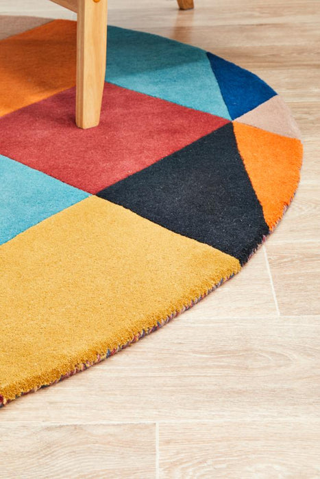 Manisa Sunset Round Geometric Chevron Wool Contemporary Rug, Rugs, Ozark Home 