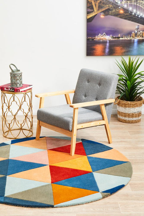 Manisa Multicoloured Round Geometric Triangle Wool Contemporary Rug, Rugs, Ozark Home 