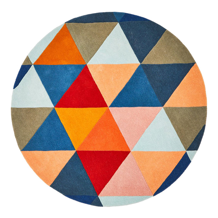 Manisa Multicoloured Round Geometric Triangle Wool Contemporary Rug, Rugs, Ozark Home 