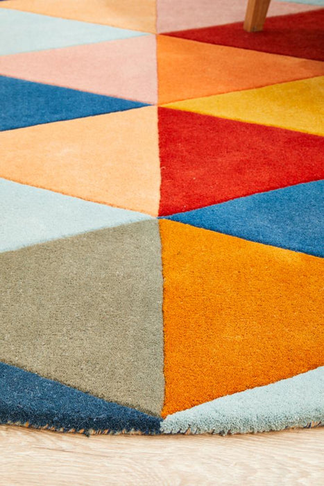 Manisa Multicoloured Round Geometric Triangle Wool Contemporary Rug, Rugs, Ozark Home 