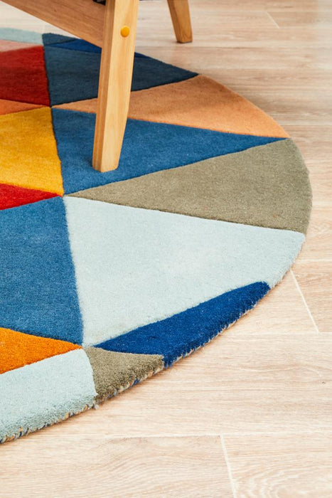 Manisa Multicoloured Round Geometric Triangle Wool Contemporary Rug, Rugs, Ozark Home 