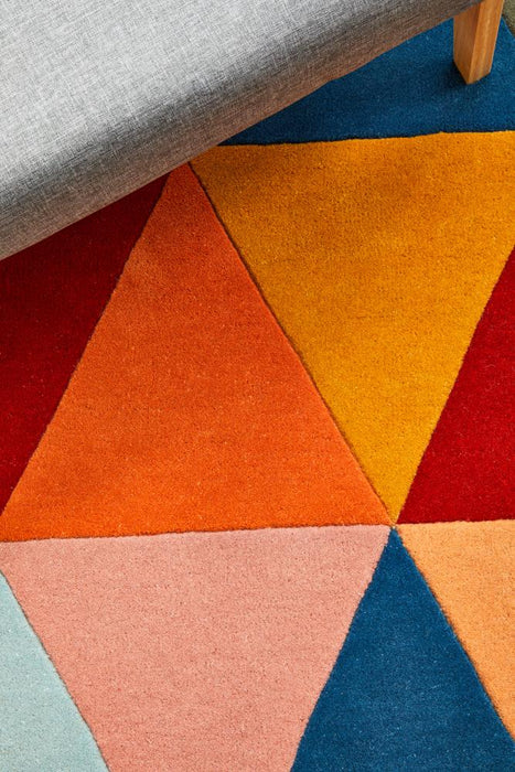 Manisa Multicoloured Round Geometric Triangle Wool Contemporary Rug, Rugs, Ozark Home 