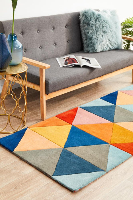 Manisa Multicoloured Geometric Triangle Wool Contemporary Runner Rug, Rugs, Ozark Home 