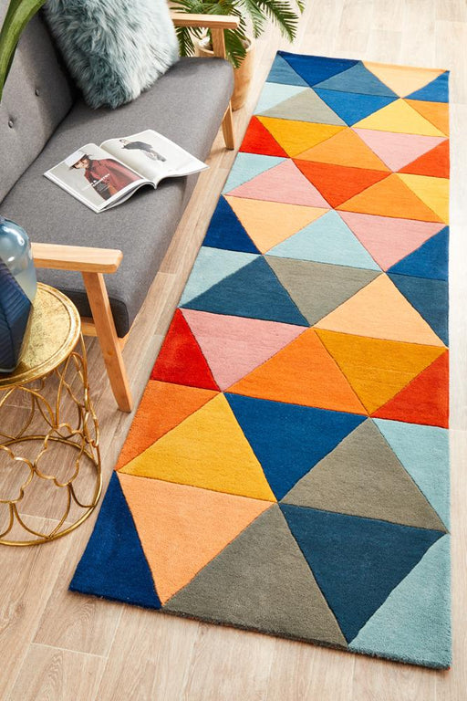 Manisa Multicoloured Geometric Triangle Wool Contemporary Runner Rug, Rugs, Ozark Home 