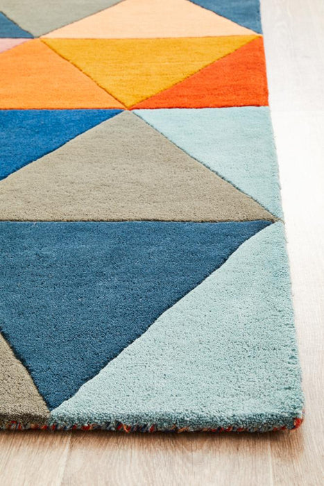 Manisa Multicoloured Geometric Triangle Wool Contemporary Runner Rug, Rugs, Ozark Home 