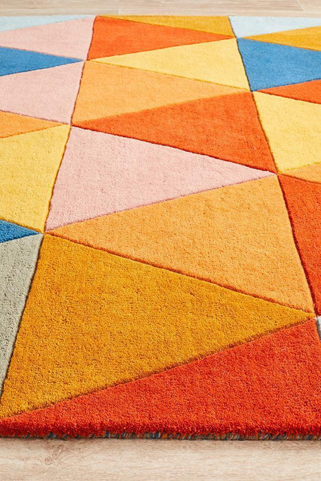 Manisa Multicoloured Geometric Triangle Wool Contemporary Rug, Rugs, Ozark Home 