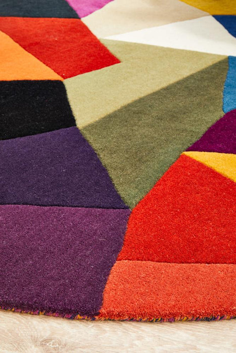 Manisa Crayon Round Jagged Gepmetric Diamond Wool Contemporary Rug, Rugs, Ozark Home 