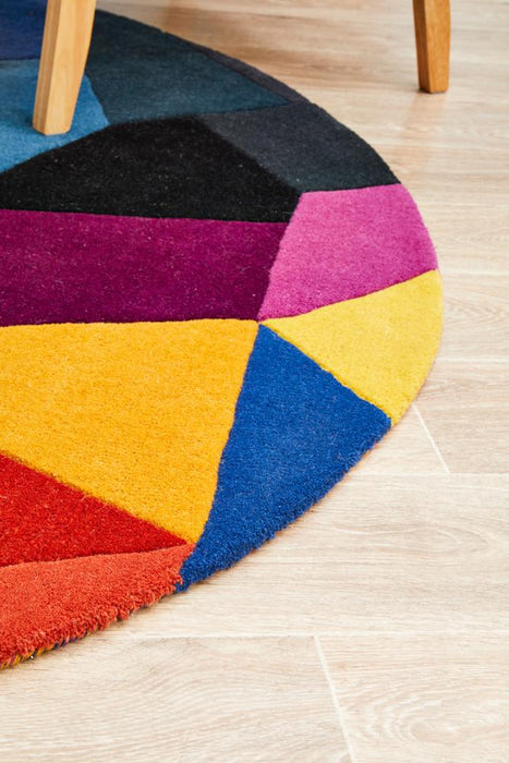 Manisa Crayon Round Jagged Gepmetric Diamond Wool Contemporary Rug, Rugs, Ozark Home 