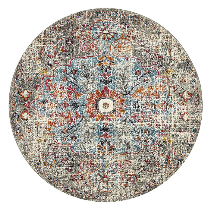 Matai Multicoloured Round Transitional Floral Pattern Contemporary Rug, Rugs, Ozark Home 