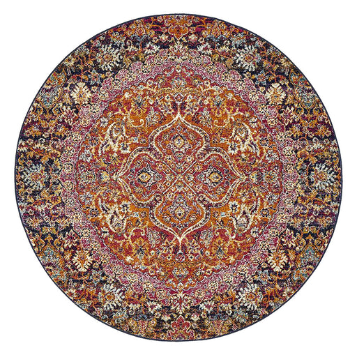 Matai Multicoloured Round Transitional Floral Collage Contemporary Rug, Rugs, Ozark Home 