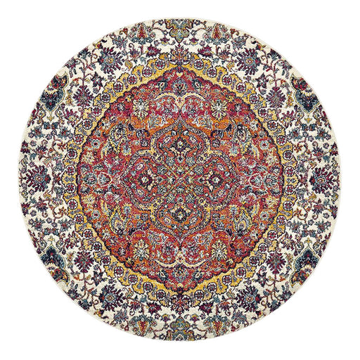 Matai Rust Round Transitional Floral Collage Contemporary Rug, Rugs, Ozark Home 