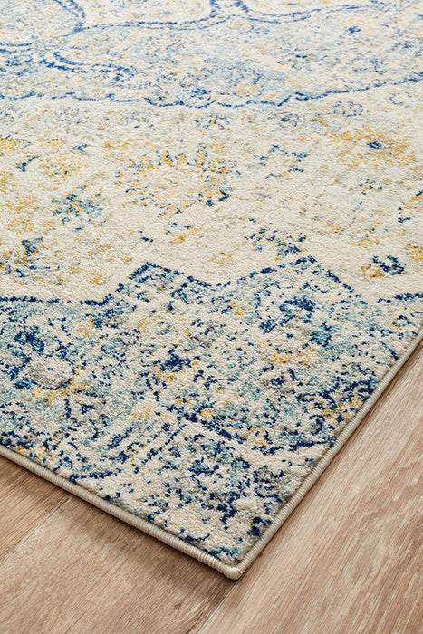 Matai Sky Blue Transitional Floral Medallion Outline Contemporary Runner Rug, Rugs, Ozark Home 