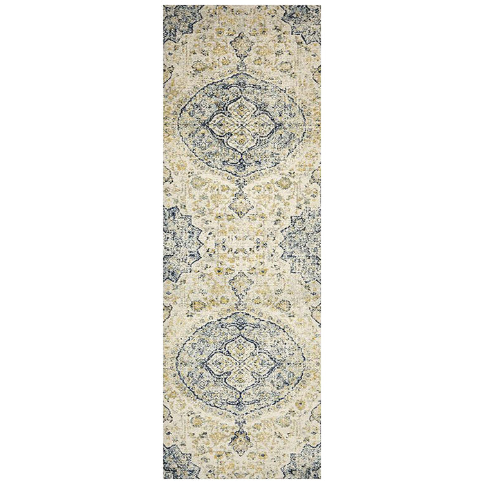 Matai Sky Blue Transitional Floral Medallion Outline Contemporary Runner Rug, Rugs, Ozark Home 