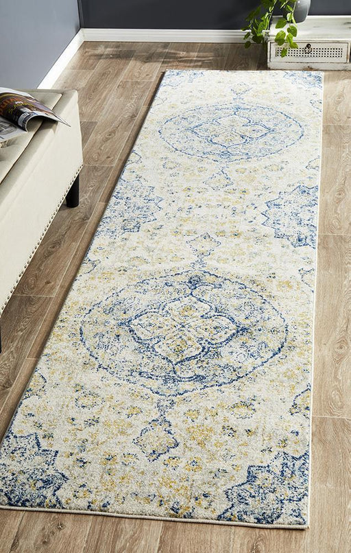 Matai Sky Blue Transitional Floral Medallion Outline Contemporary Runner Rug, Rugs, Ozark Home 