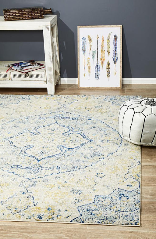 Matai Sky Blue Transitional Floral Medallion Outline Contemporary Rug, Rugs, Ozark Home 