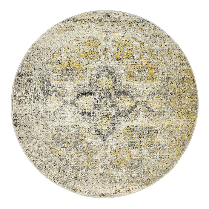 Matai Sky Blue Round Transitional Floral Medallion Outline Contemporary Rug, Rugs, Ozark Home 