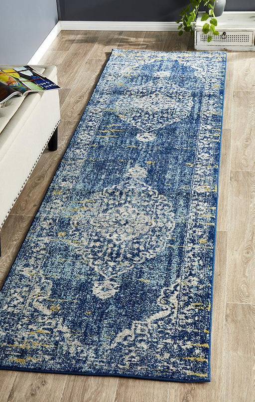 Matai Navy Transitional Floral Medallion Contemporary Runner Rug, Rugs, Ozark Home 