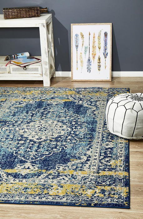 Matai Navy Transitional Floral Medallion Contemporary Rug, Rugs, Ozark Home 