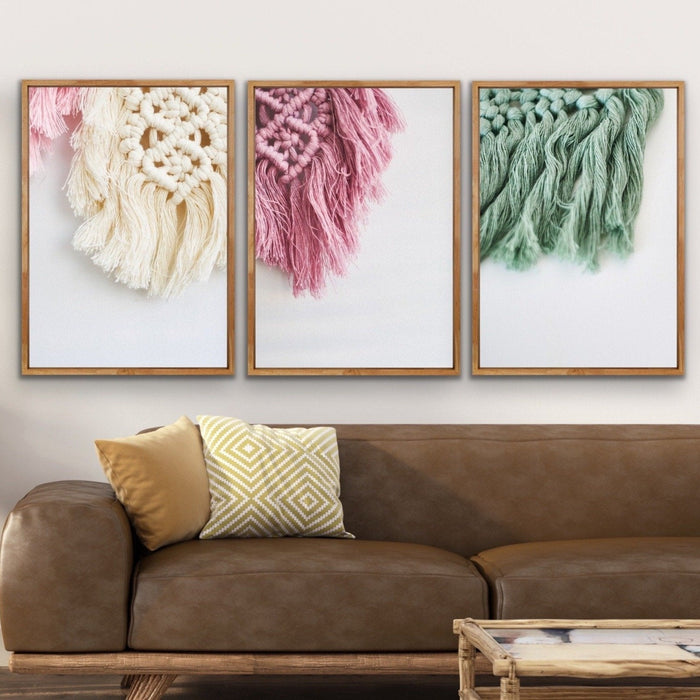 Macrame - Three Piece Pastel Boho Art Print  Set, Wall Art, Ozark Home 