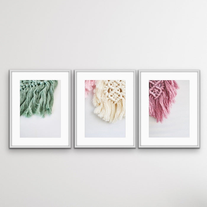 Macrame - Three Piece Pastel Boho Art Print  Set, Wall Art, Ozark Home 