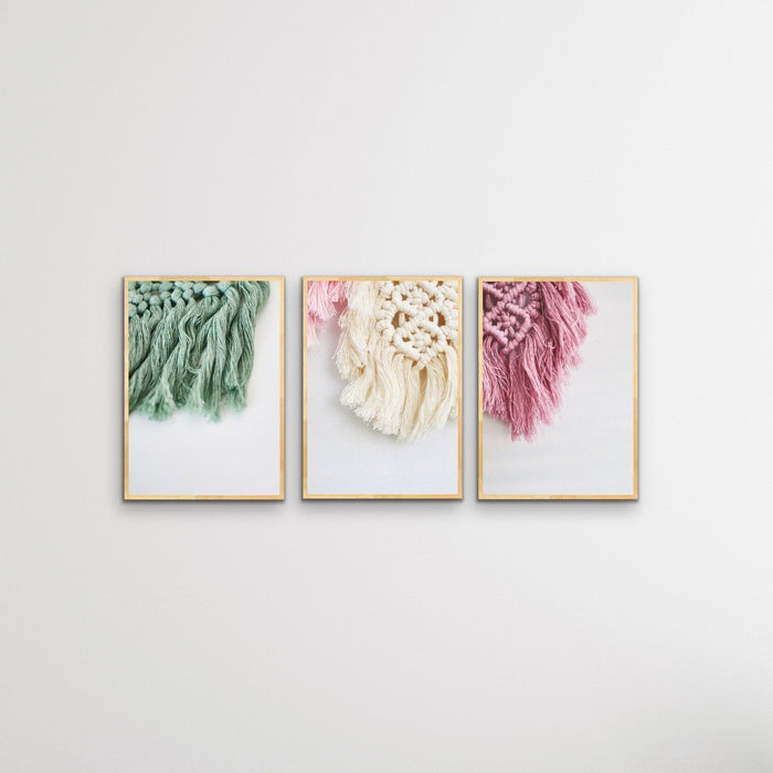 Macrame - Three Piece Pastel Boho Art Print  Set, Wall Art, Ozark Home 