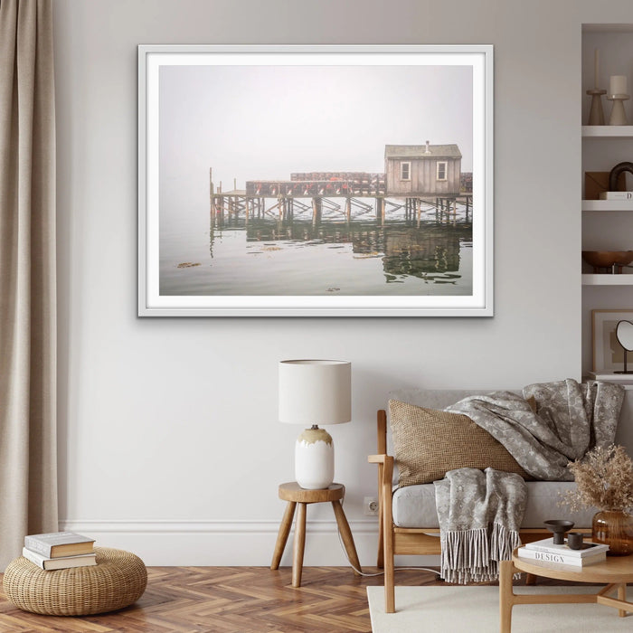 Maine Fishing Shack In The Mist - Hamptons and Coastal Style Photographic Print