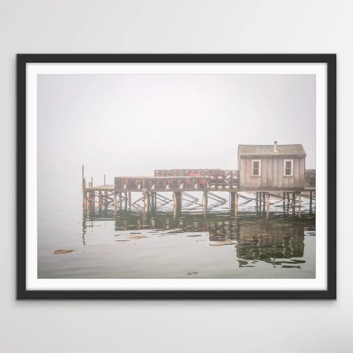 Maine Fishing Shack In The Mist - Hamptons and Coastal Style Photographic Print