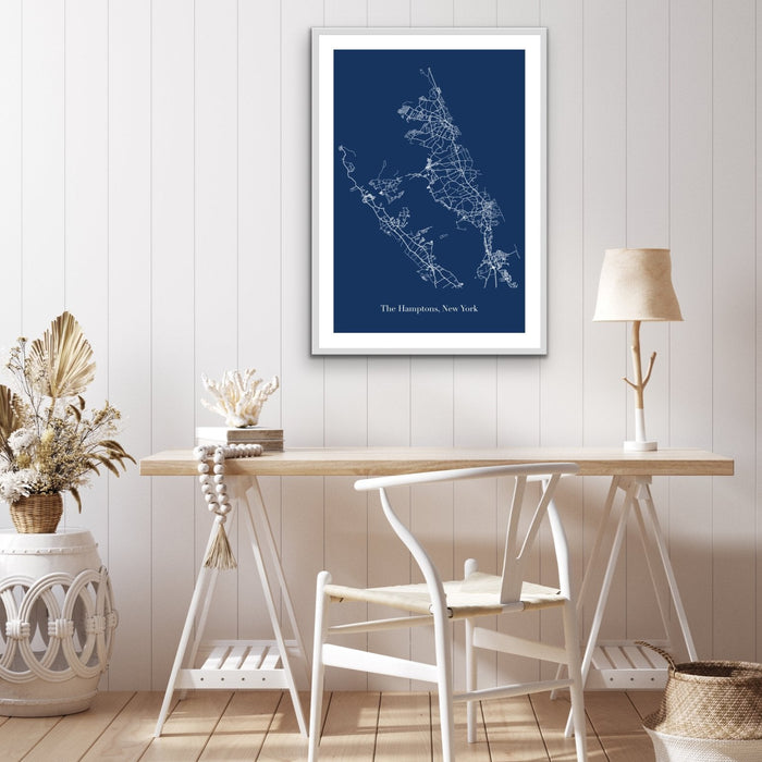 Map of The Hamptons - Blue and White Map of Hamptons New York Art Print