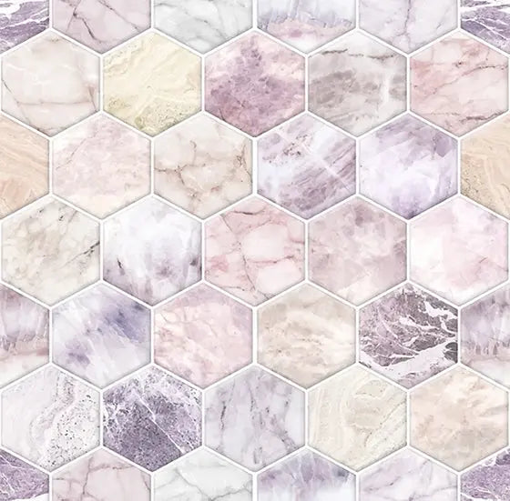 Marble Hexagonal Tile - Soft Pink And Grey Wallpaper