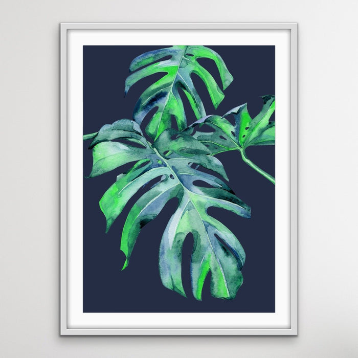 Monstera Kiss - Monstera Print On Blue Background Canvas or Art Print