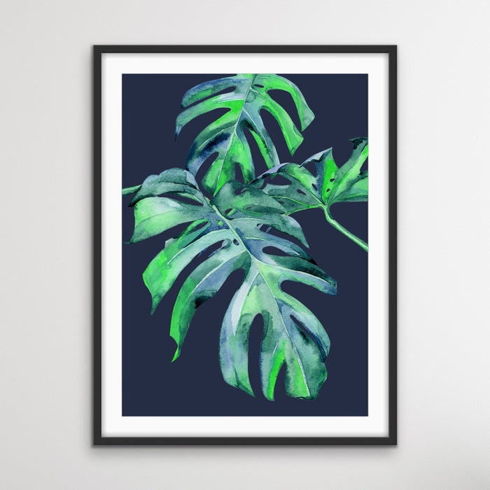 Monstera Kiss - Monstera Print On Blue Background Canvas or Art Print