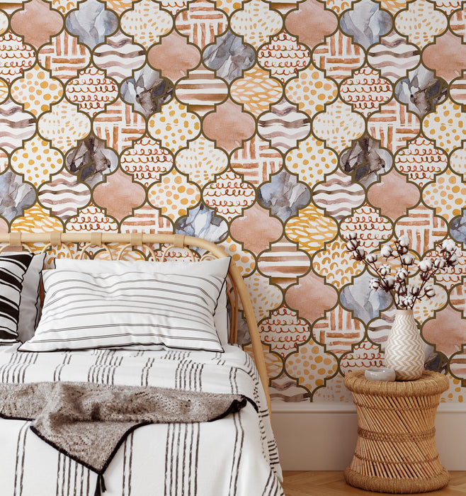 Morroccan Baths - Orange Mosaic Wallpaper