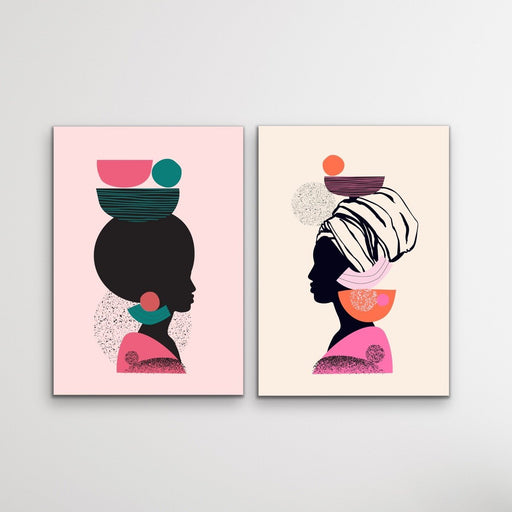 Mother Africa - Two Piece Bright Woman Colourful Geometric Boho Art or Canvas Prints, Wall Art, Ozark Home 