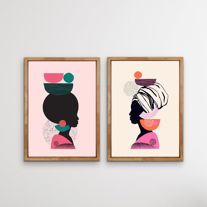 Mother Africa - Two Piece Bright Woman Colourful Geometric Boho Art or Canvas Prints, Wall Art, Ozark Home 