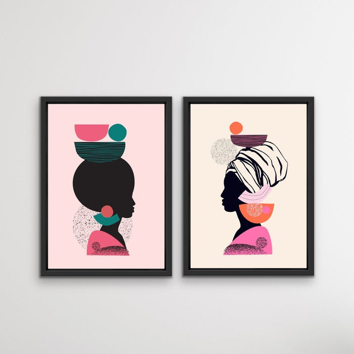 Mother Africa - Two Piece Bright Woman Colourful Geometric Boho Art or Canvas Prints, Wall Art, Ozark Home 