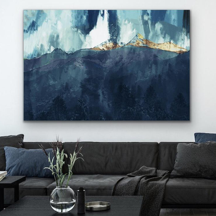 Mountain Beyond Mountains - Abstract Blue and White Mountain Landscape Canvas Art Print, Wall Art, Ozark Home 