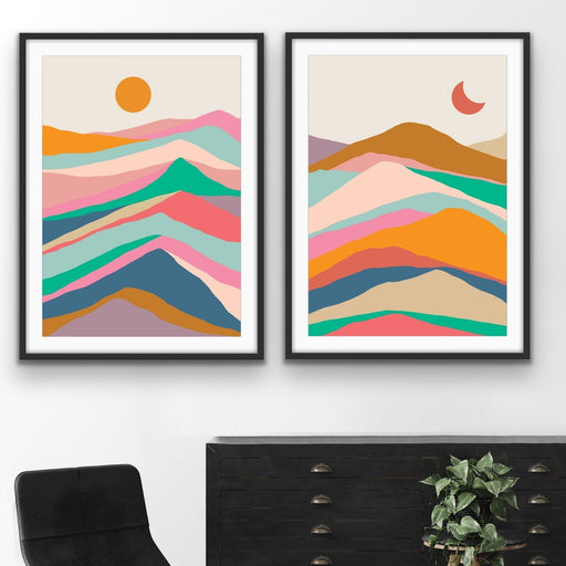 Mountain Pass - Two Piece Colourful Landscape Geometric Print Set, Wall Art, Ozark Home 