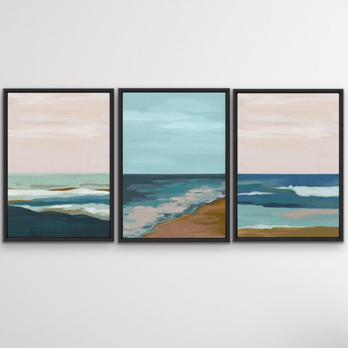 My Beach Memories - Three Piece Blue Pink Surreal Landscape Print Set on Paper Or Canvas, Wall Art, Ozark Home 