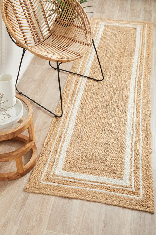 Nadora Natural & White Border Handbraided Jute Runner Rug, Rugs, Ozark Home 