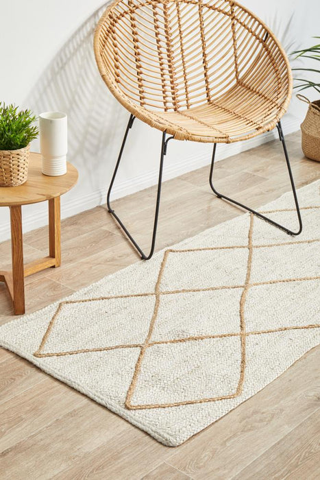 Nadora White & Natural Chevron Handbraided Jute Runner Rug, Rugs, Ozark Home 